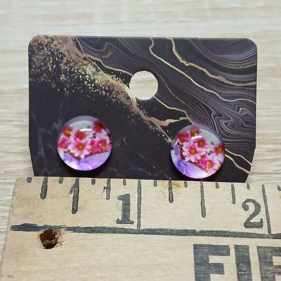 Handmade Silver Tone with Pink Flowers Earrings Fashion Jewelry #89 - Picture 5 of 6